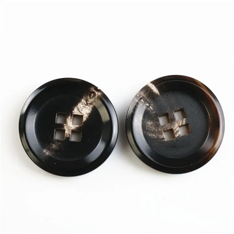 12.5-28mm Round Black Buffalo Horn Buttons with Four Square Holes 20pcs