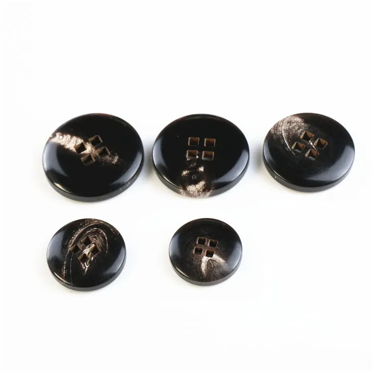 12.5-28mm Round Black Buffalo Horn Buttons with Four Square Holes 20pcs