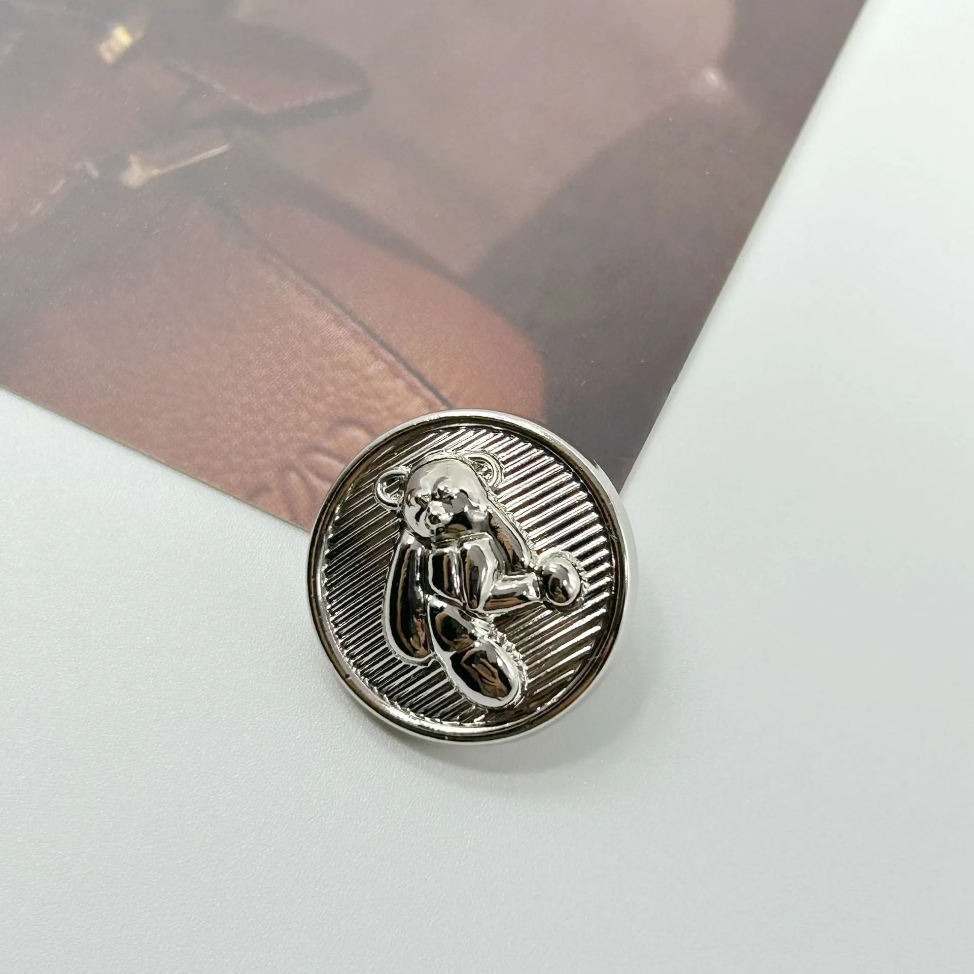 15-23mm Gold Silver 3D Teddy Bear Decorative Metal Buttons with Shanks 20pcs