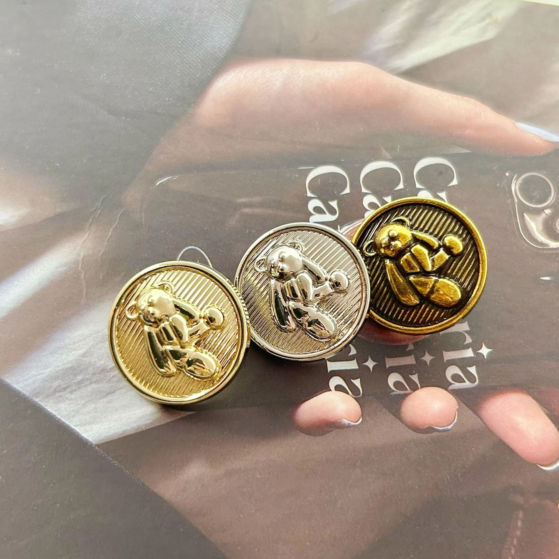 15-23mm Gold Silver 3D Teddy Bear Decorative Metal Buttons with Shanks 20pcs