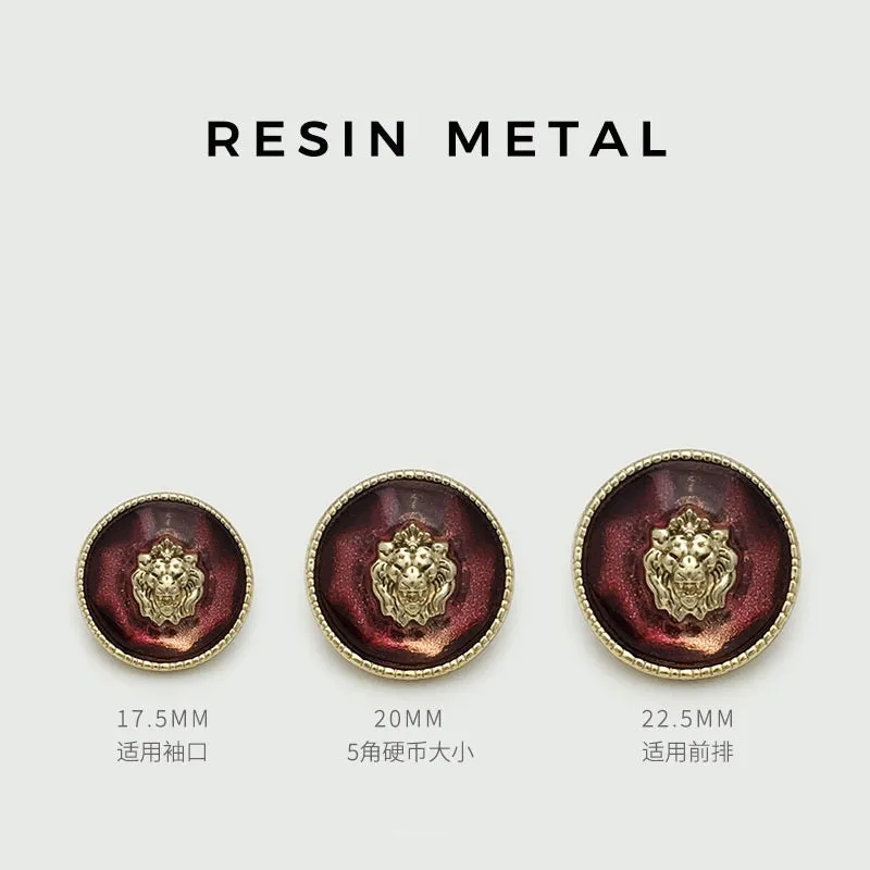 17.5/20/22.5mm Lion Head Transparent Resin Metal Buttons 12pcs
