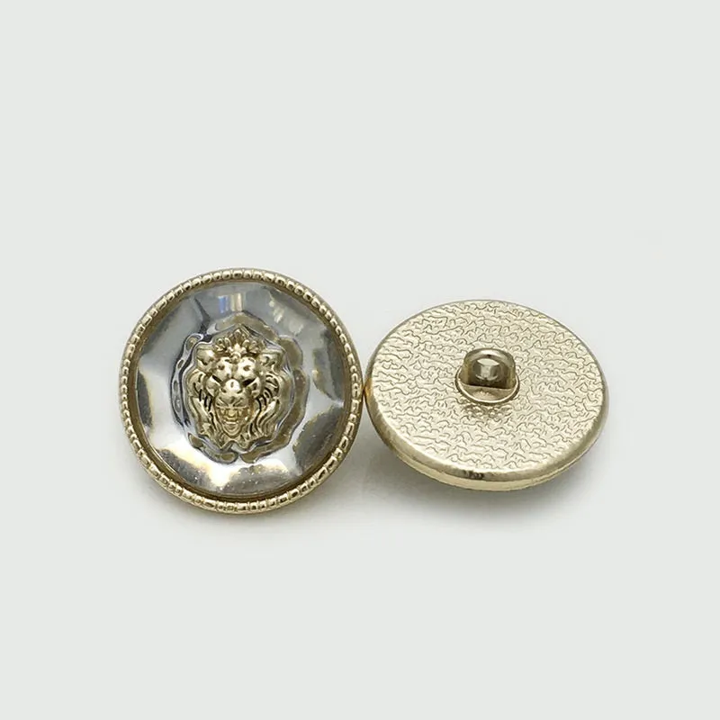 17.5/20/22.5mm Lion Head Transparent Resin Metal Buttons 12pcs