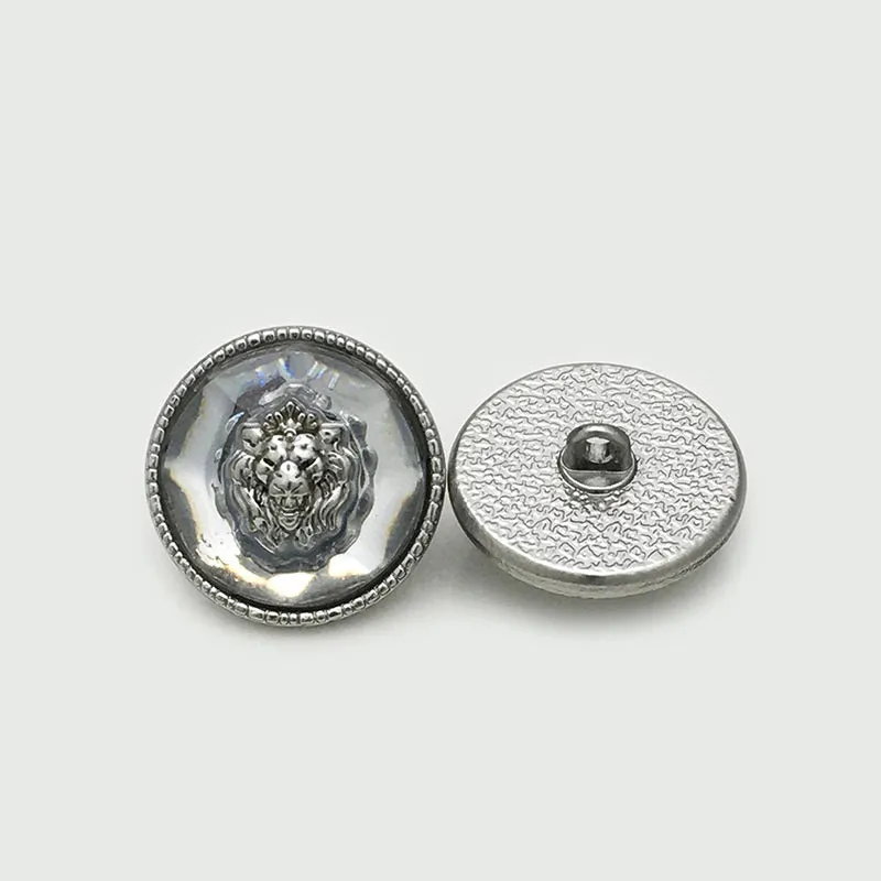 17.5/20/22.5mm Lion Head Transparent Resin Metal Buttons 12pcs