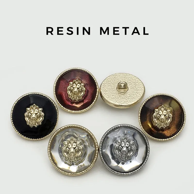 17.5/20/22.5mm Lion Head Transparent Resin Metal Buttons 12pcs
