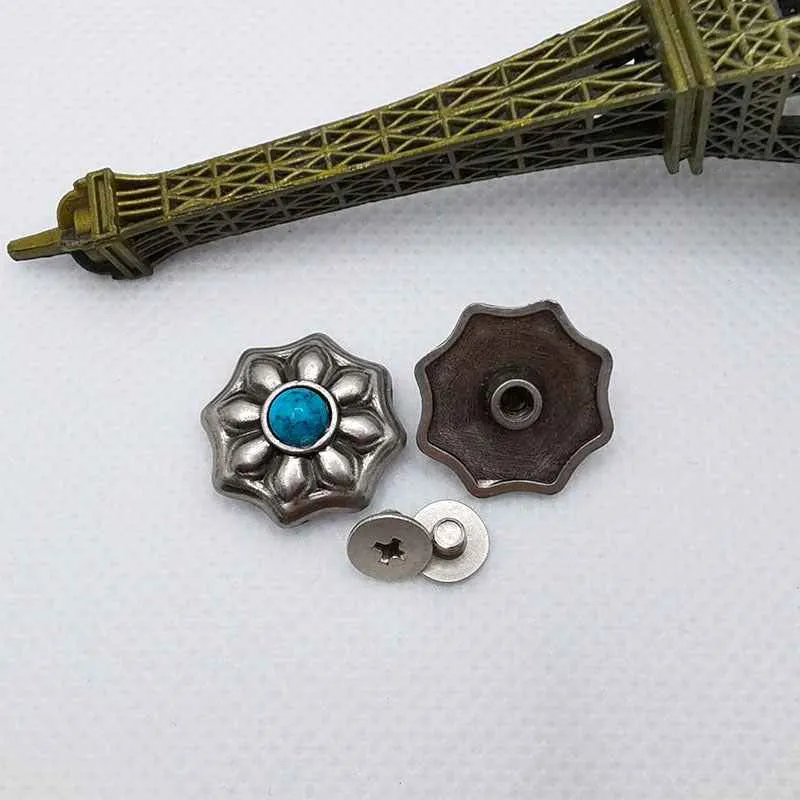 17.5MM Floral Turquoise Screw Studs Antique Alloy Petal Rivets 20 Pack