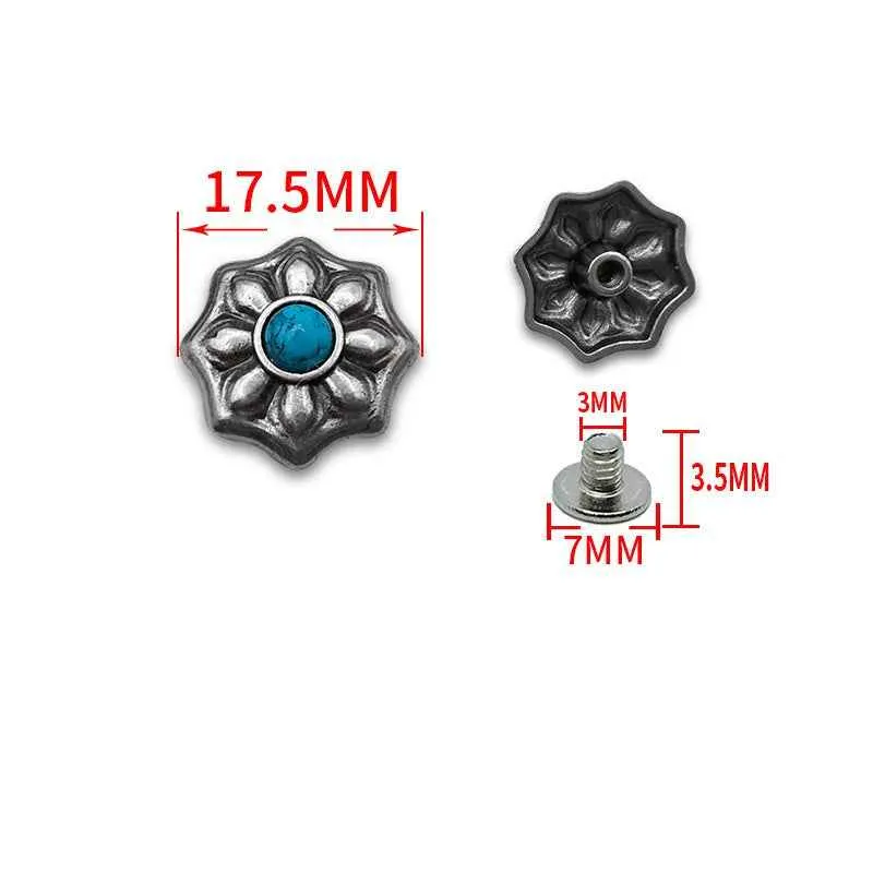 17.5MM Floral Turquoise Screw Studs Antique Alloy Petal Rivets 20 Pack