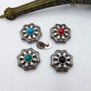 17.5MM Floral Turquoise Screw Studs Antique Alloy Petal Rivets 20 Pack