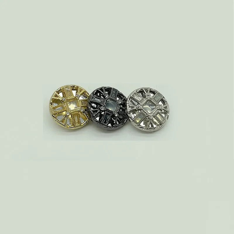 18/20/23/25mm Hollow Metal Buttons with Rhinestones Gold Silver Gun-Black 50pcs