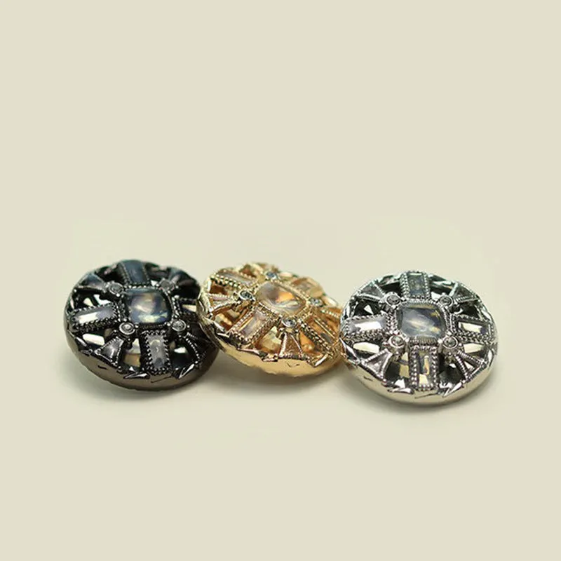 18/20/23/25mm Hollow Metal Buttons with Rhinestones Gold Silver Gun-Black 50pcs