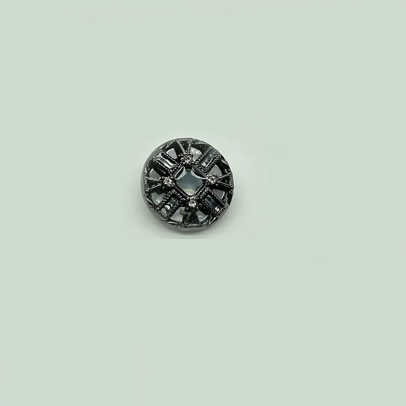 18/20/23/25mm Hollow Metal Buttons with Rhinestones Gold Silver Gun-Black 50pcs
