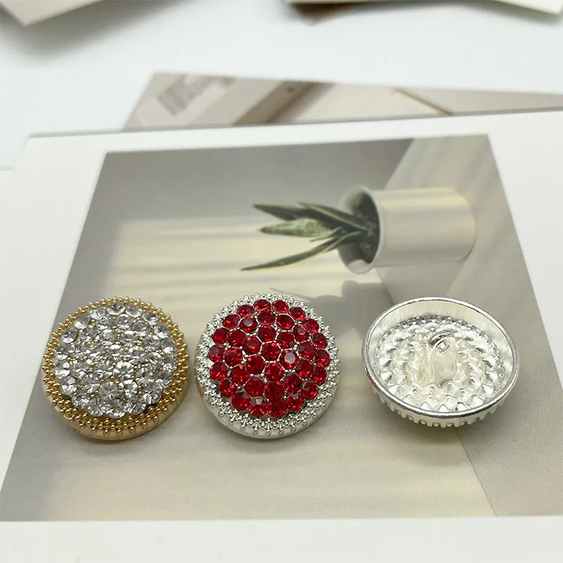 18/23/25mm Round Metal Buttons with White Black Red Crystal Rhinestones 50 Pack