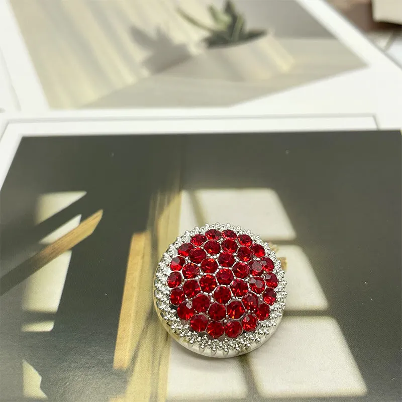 18/23/25mm Round Metal Buttons with White Black Red Crystal Rhinestones 50 Pack