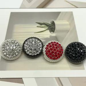 18/23/25mm Round Metal Buttons with White Black Red Crystal Rhinestones 50 Pack