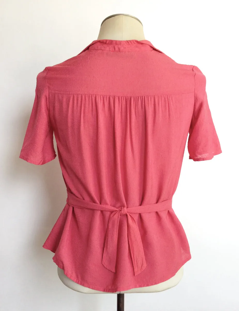 1940s 70s Blouse Salmon Pink Peplum