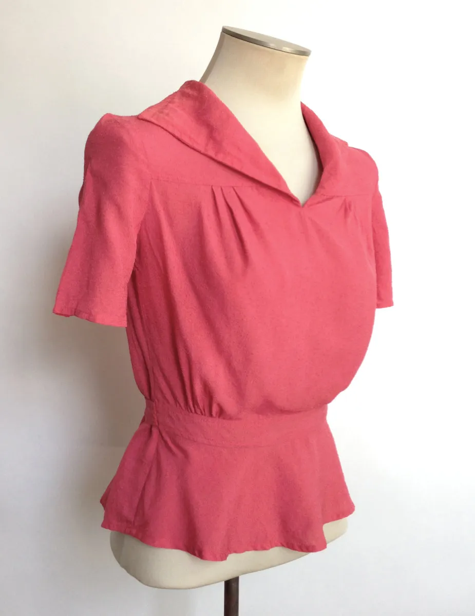 1940s 70s Blouse Salmon Pink Peplum
