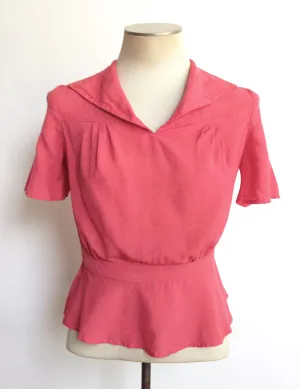 1940s 70s Blouse Salmon Pink Peplum