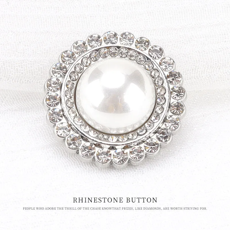 21.5mm Silver Pearl White Black Rhinestones Metal Sewing Button 6pcs