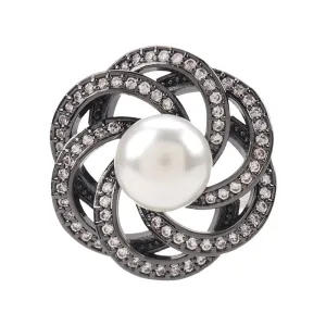 22.5mm Stacked Circular Hollowed Flower Shape Pearl Zircon Copper Button 2pcs