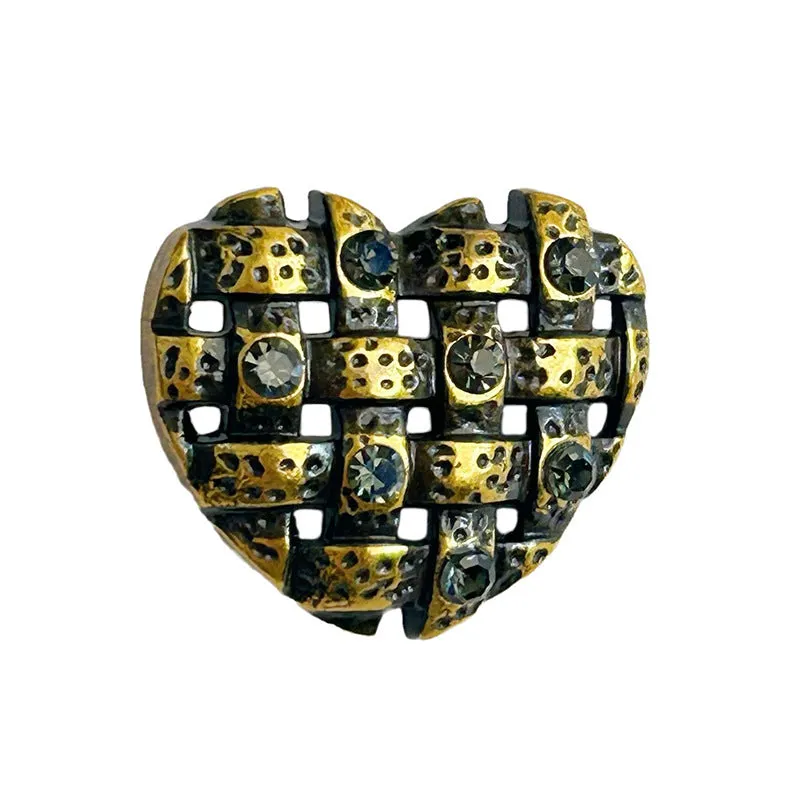 23mm Antique Gold Vintage Heart-Shaped Grey Diamond Metal Buttons 50pcs