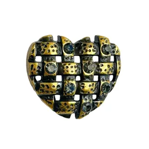 23mm Antique Gold Vintage Heart-Shaped Grey Diamond Metal Buttons 50pcs