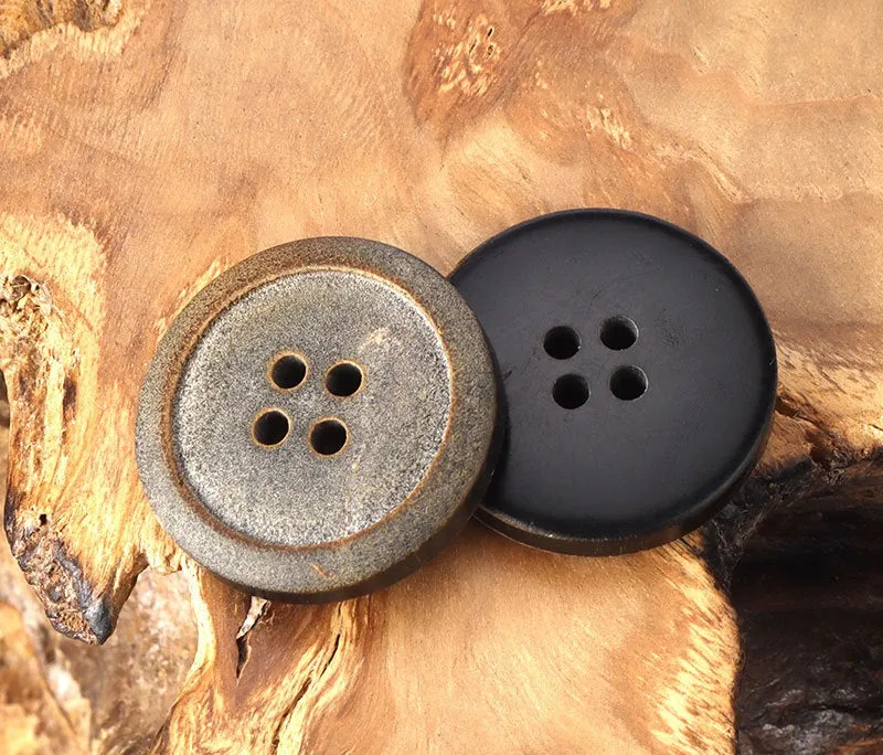 23mm Fire-Treated Genuine Horn Buttons with Matte Finish Round 4 Hole 12pcs