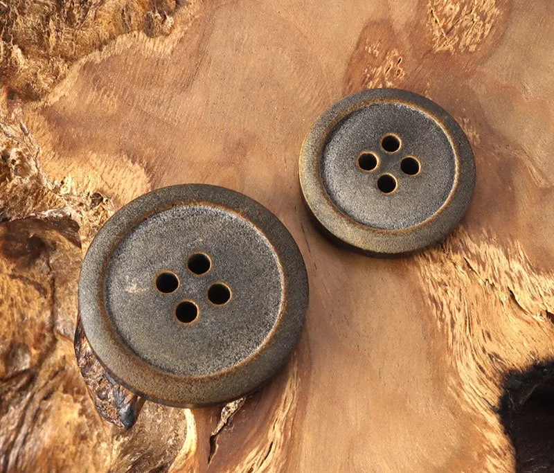 23mm Fire-Treated Genuine Horn Buttons with Matte Finish Round 4 Hole 12pcs
