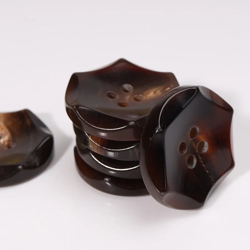 23mm Hexagonal Four-Hole Coffee-Colored Horn Buttons 10pcs