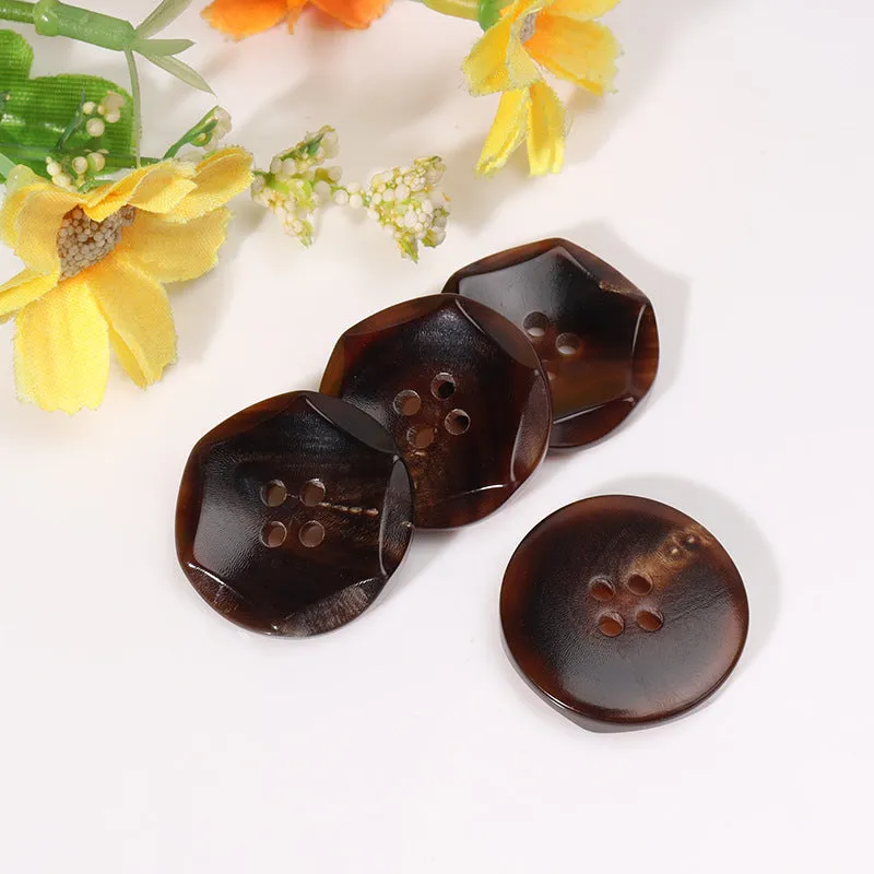 23mm Hexagonal Four-Hole Coffee-Colored Horn Buttons 10pcs