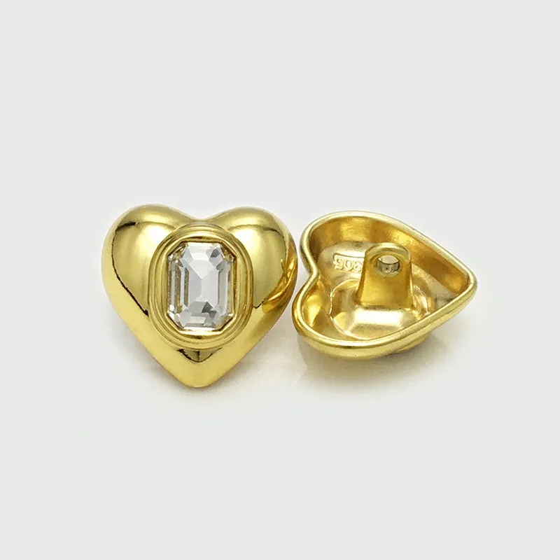 25mm Heart-Shaped Square Diamond Metal Buttons 12pcs