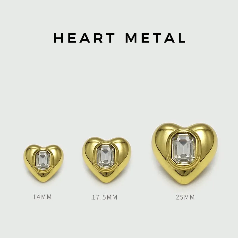 25mm Heart-Shaped Square Diamond Metal Buttons 12pcs