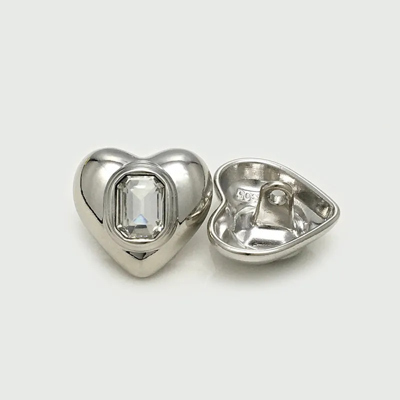 25mm Heart-Shaped Square Diamond Metal Buttons 12pcs