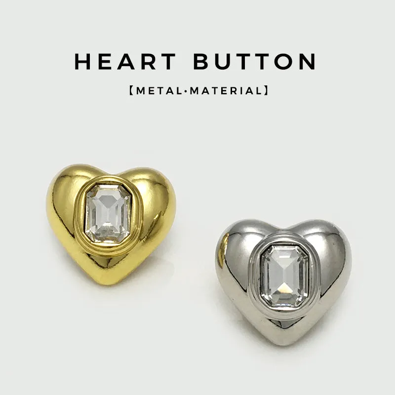 25mm Heart-Shaped Square Diamond Metal Buttons 12pcs