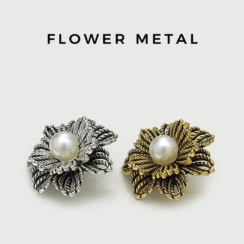 25mm Vintage Gold & Silver Beaded Flower Metal Buttons 20pcs