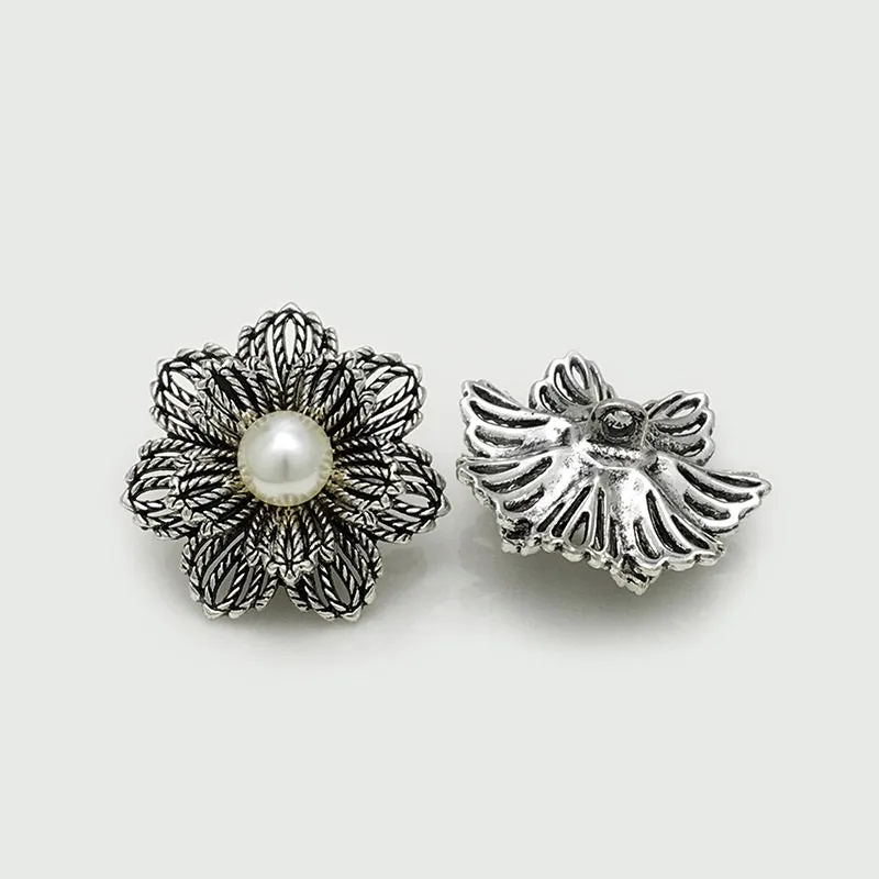 25mm Vintage Gold & Silver Beaded Flower Metal Buttons 20pcs
