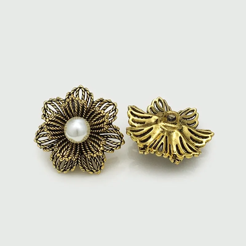 25mm Vintage Gold & Silver Beaded Flower Metal Buttons 20pcs