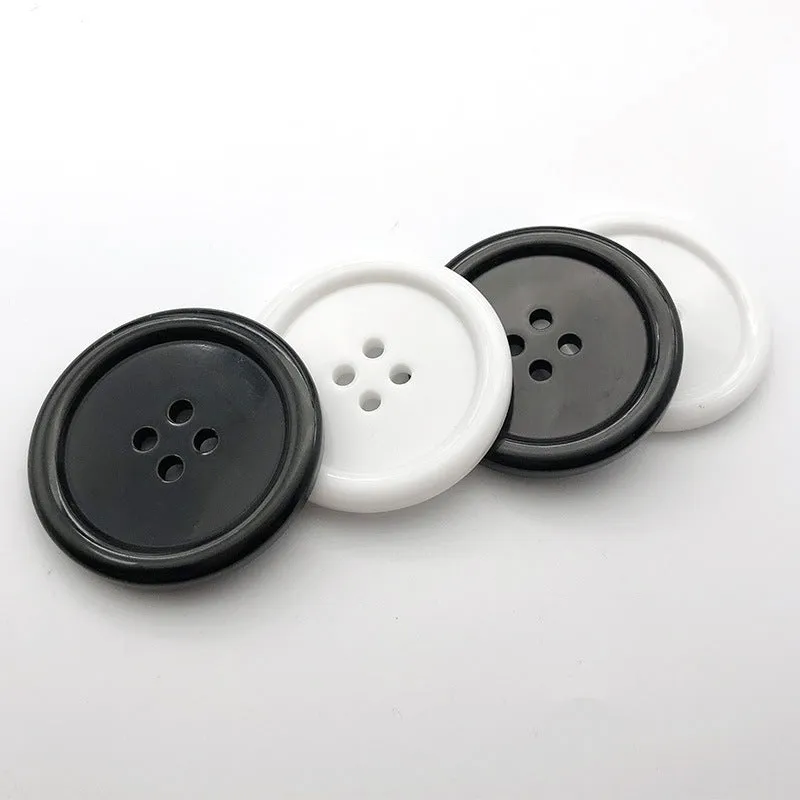 50mm Large Round Four-Hole Black White Resin Buttons 12pcs