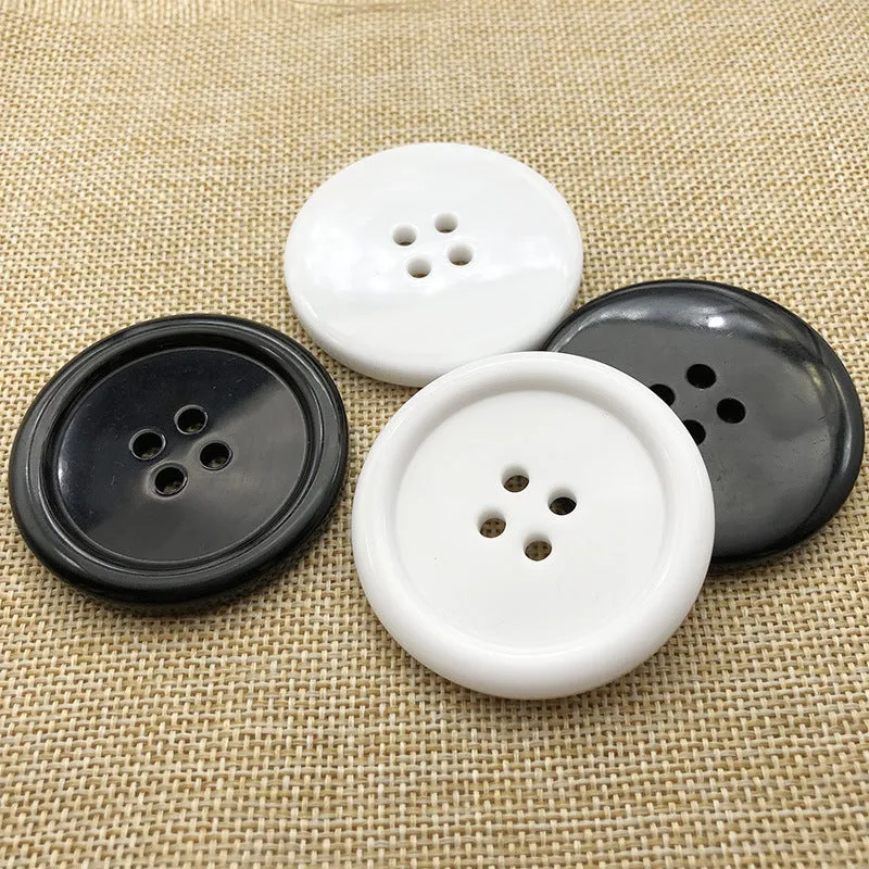 50mm Large Round Four-Hole Black White Resin Buttons 12pcs