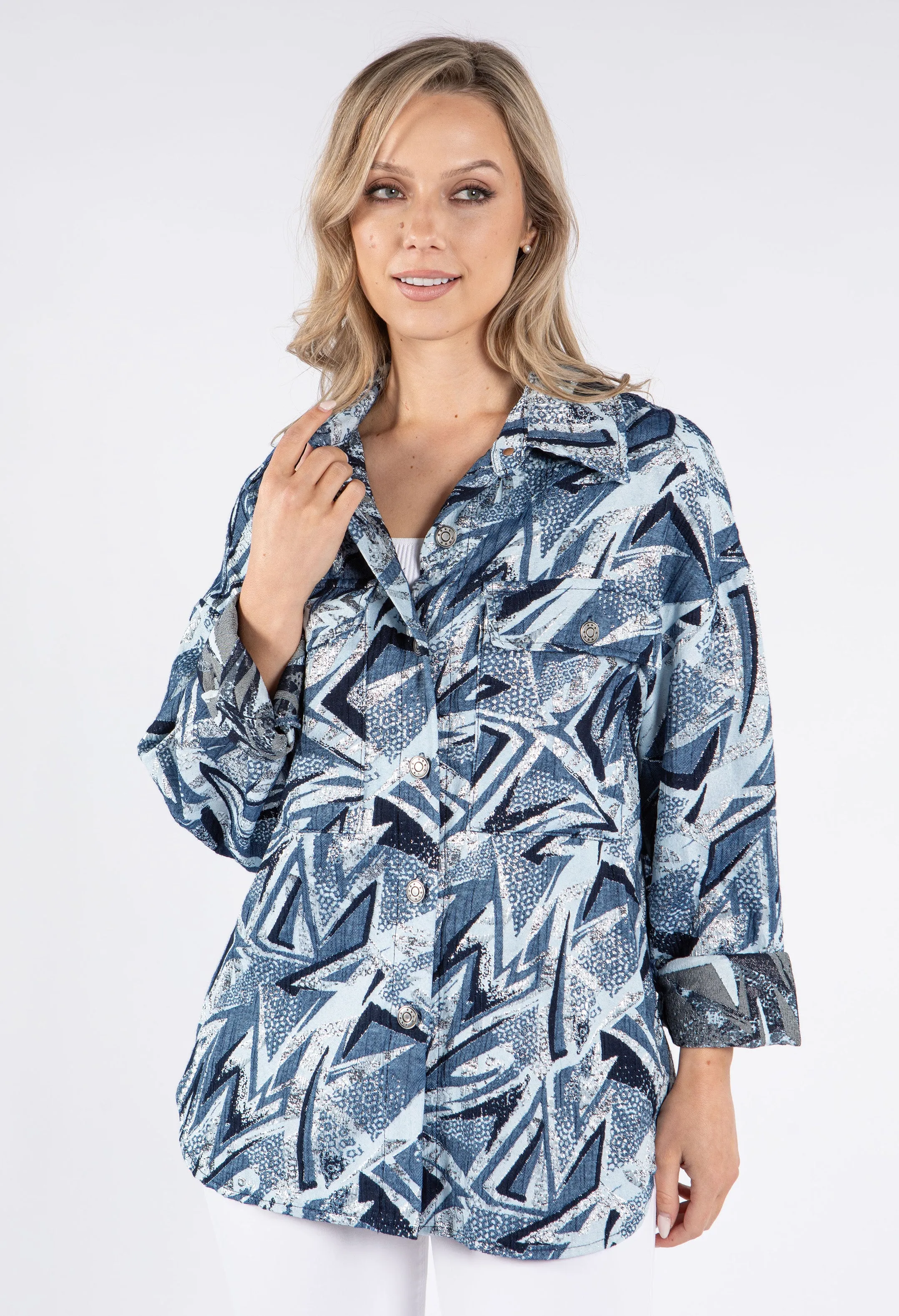Abstract Print Button-Up Overshirt