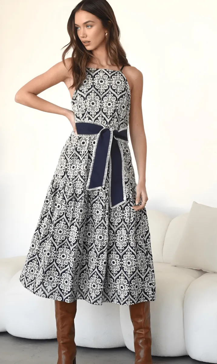 Adelyn Rae - Anell Halter Embroidered Dress (Final Sale)