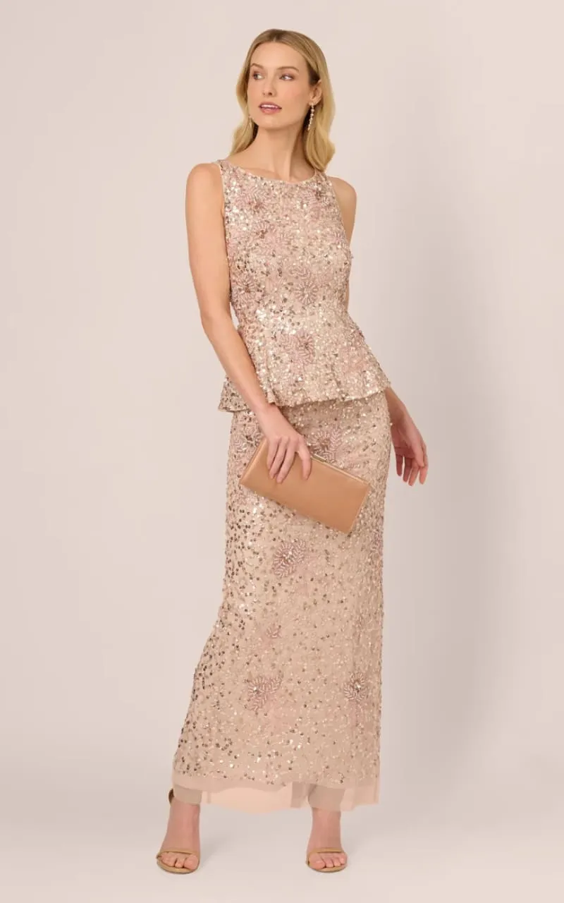 Adrianna Papell- Beaded Peplum Dress in Shell