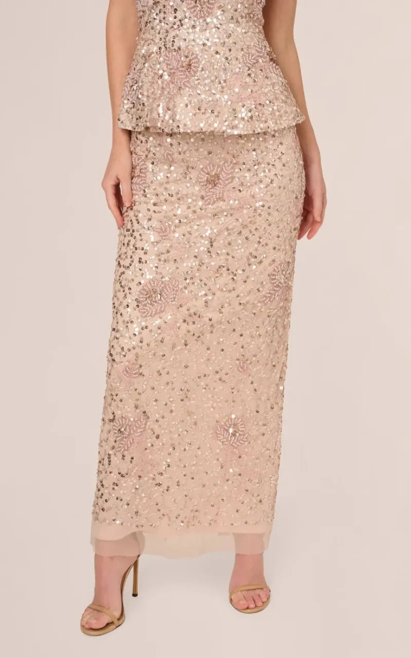 Adrianna Papell- Beaded Peplum Dress in Shell