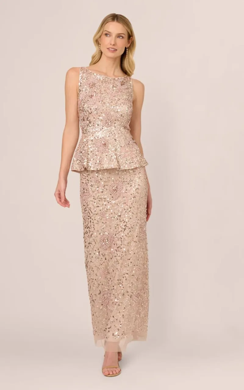 Adrianna Papell- Beaded Peplum Dress in Shell