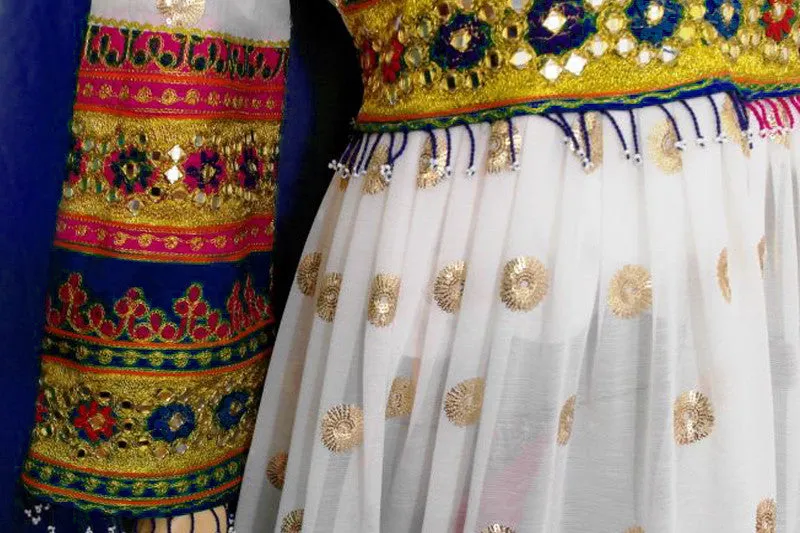 Afghan Dress White And Blue Color