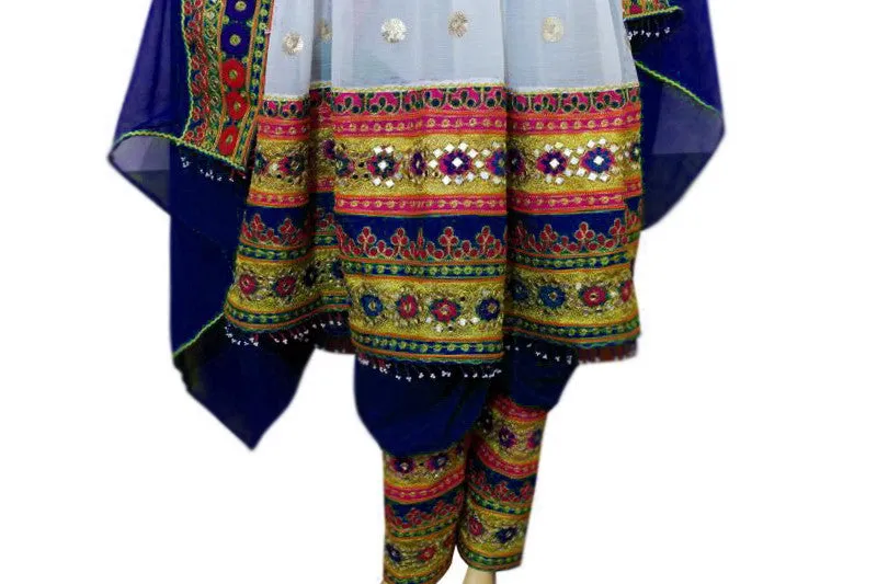 Afghan Dress White And Blue Color