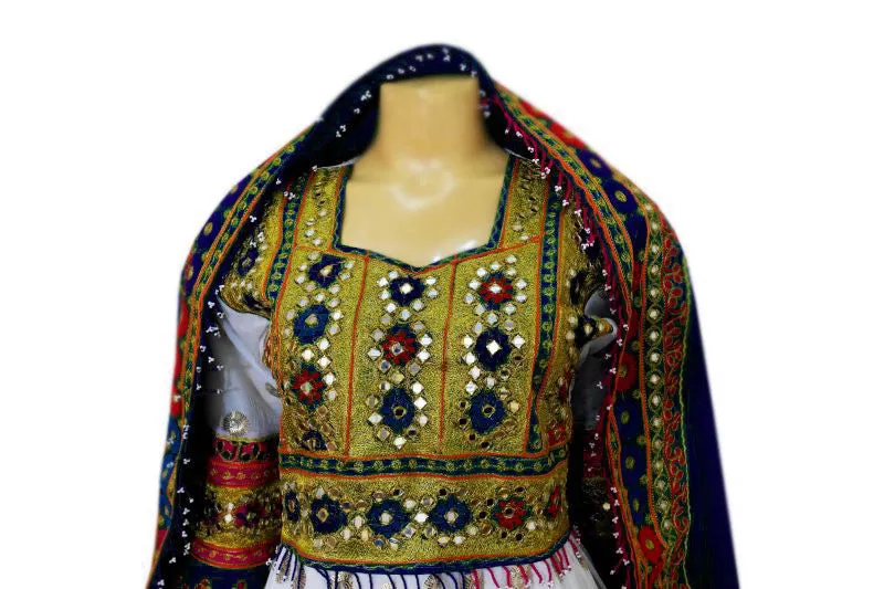 Afghan Dress White And Blue Color