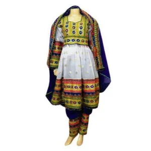 Afghan Dress White And Blue Color