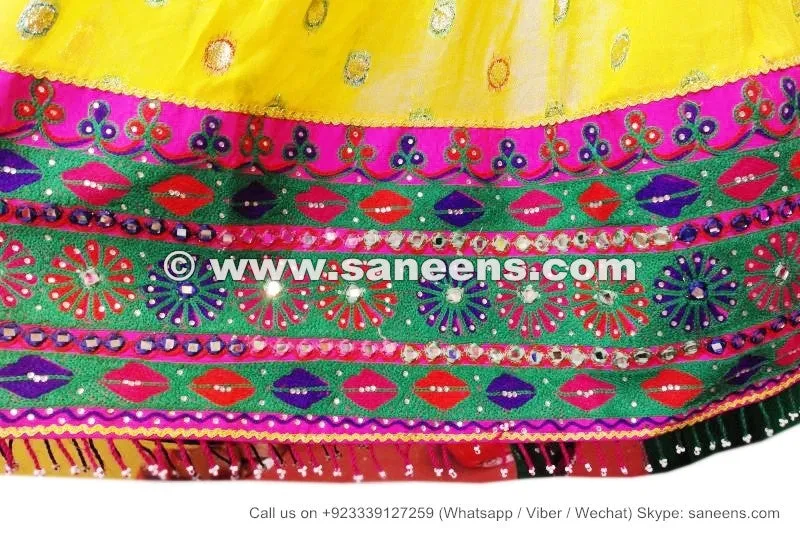 Afghan Yellow Dress Frock Mirrors Embroidery Work