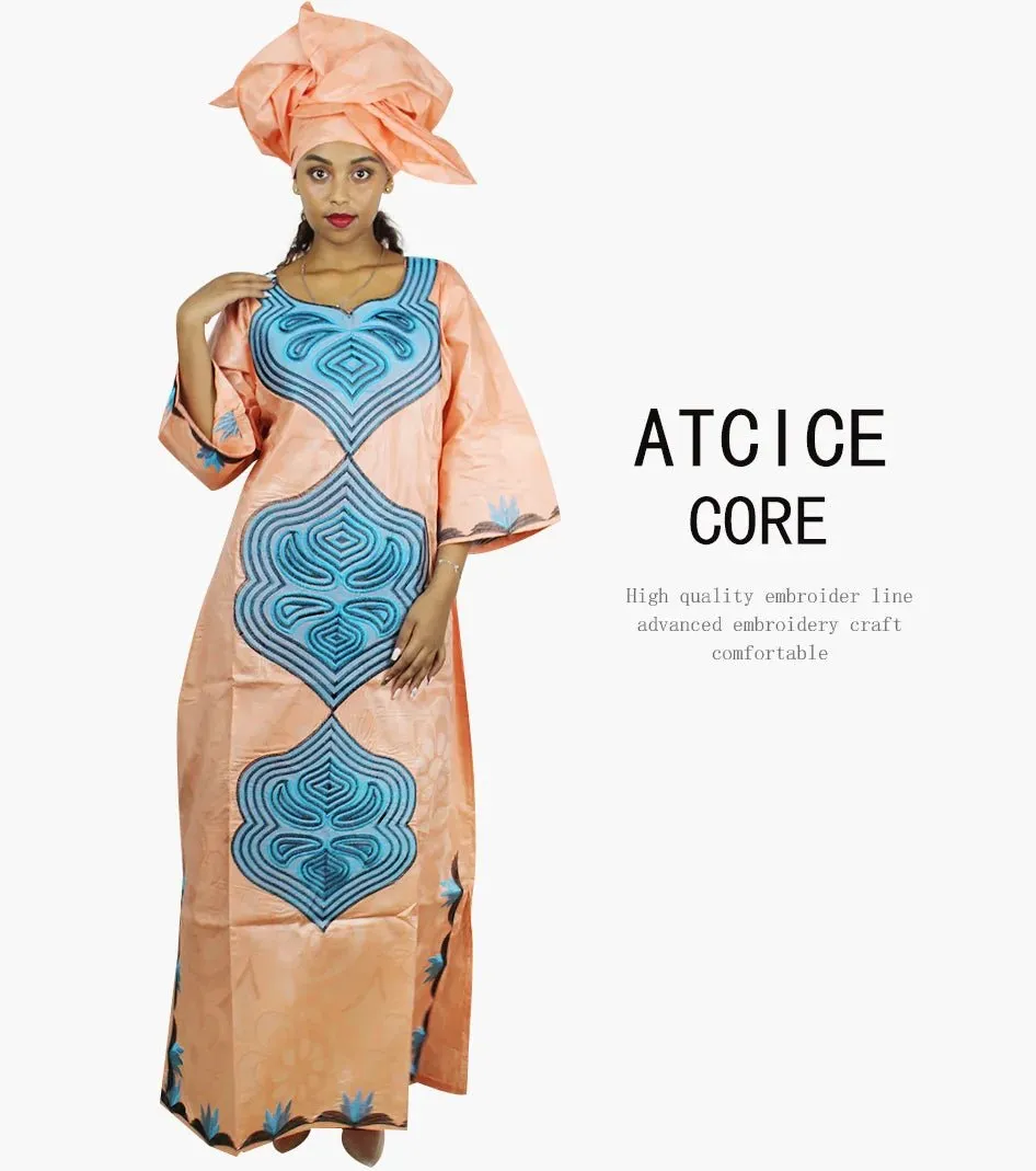 African Dresses For Women 3/4 Sleeve Plus Size Dress With Scarf
