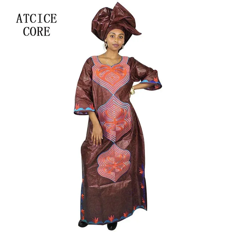 African Dresses For Women 3/4 Sleeve Plus Size Dress With Scarf