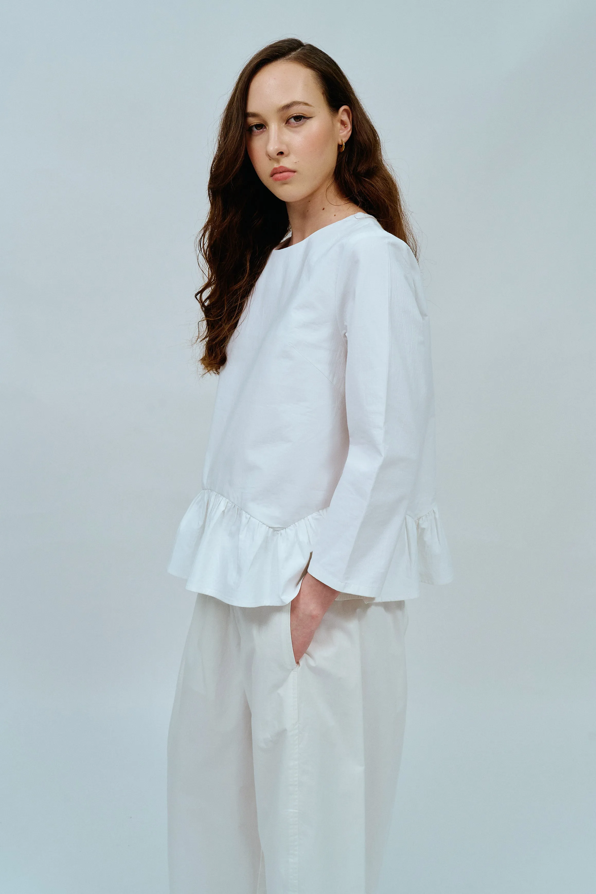 Afternoon Peplum Blouse in White